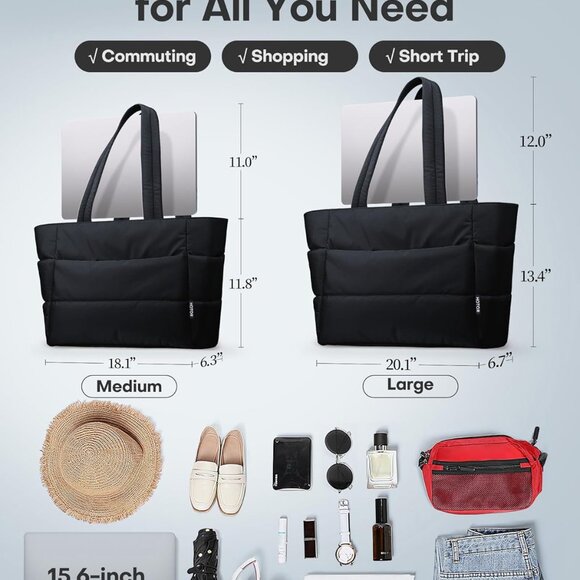 Puffer Tote Bag for Women, Nurses - Multi-Pocket Lightweight Bag for Work - Quil - Picture 3 of 6